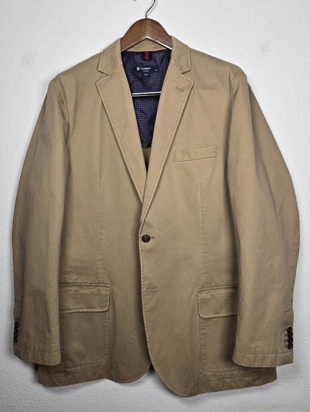 Cremieux Classics Mens XL Cotton Sport Coat Blazer Tan Khaki Surgeon Cuffs